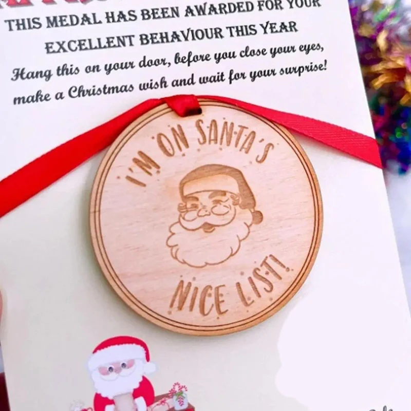 Daftar medali bagus kartu Natal daftar kartu Natal dengan medali kayu hiasan Natal estetika kotak Natal