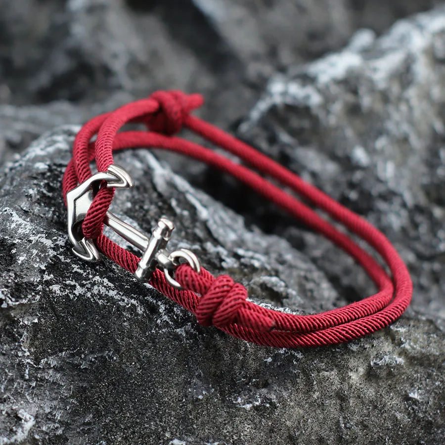 Pulsera de ancla de estilo marino para hombre, brazalete náutico ajustable hecho a mano, pulsera de cuerda fina de 3mm que no se decolora, Pulseria Joias para hombre