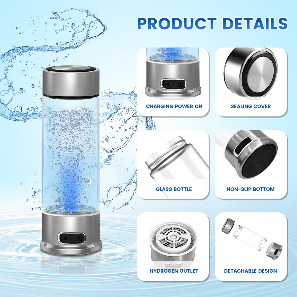 CAWOLO Hydrogen Water Generator Bottle SPE+PEM Hydrogen Water Maker lonizer Cup 5 Min Electrolysis Hydrogen Water For Travel