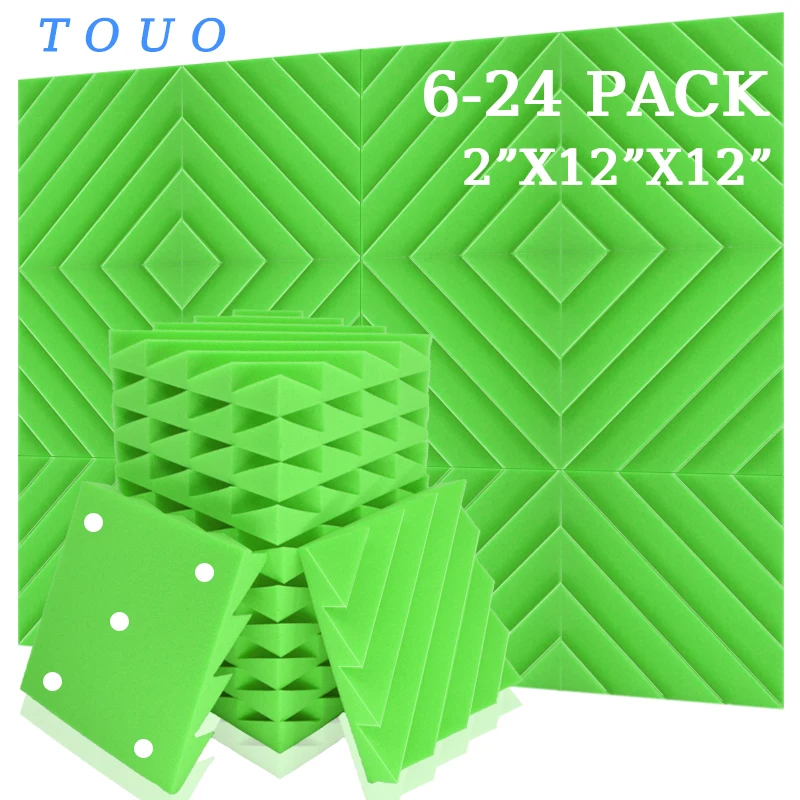 

TOUO Acustic Foam Wall Panel 6-24 Pcs Studio Black Diamond Groove Wedge Tiles Sound Proof Foam Panels Soundproofing Wall Pad