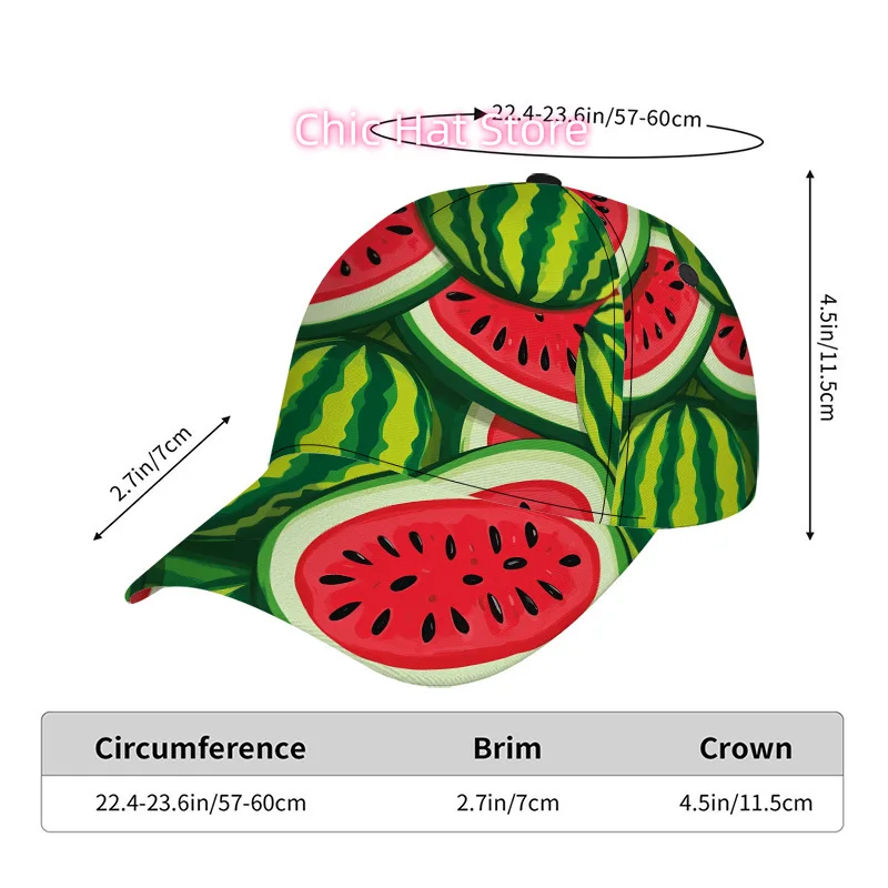 1pc Summer Watermelon Slice Print Classic Baseball Cap-Adjustable Duckbill Hat, Lightweight, Fitted, Snap Closure, Ideal for Dai