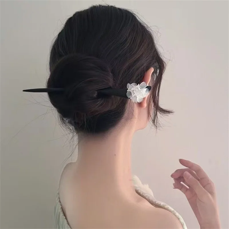خمر النمط الصيني زهرة خشبية الشعر العصي اللؤلؤ دبوس الشعر مجوهرات للنساء مزاجه إكسسوارات الشعر تصفيف الزفاف Gif
