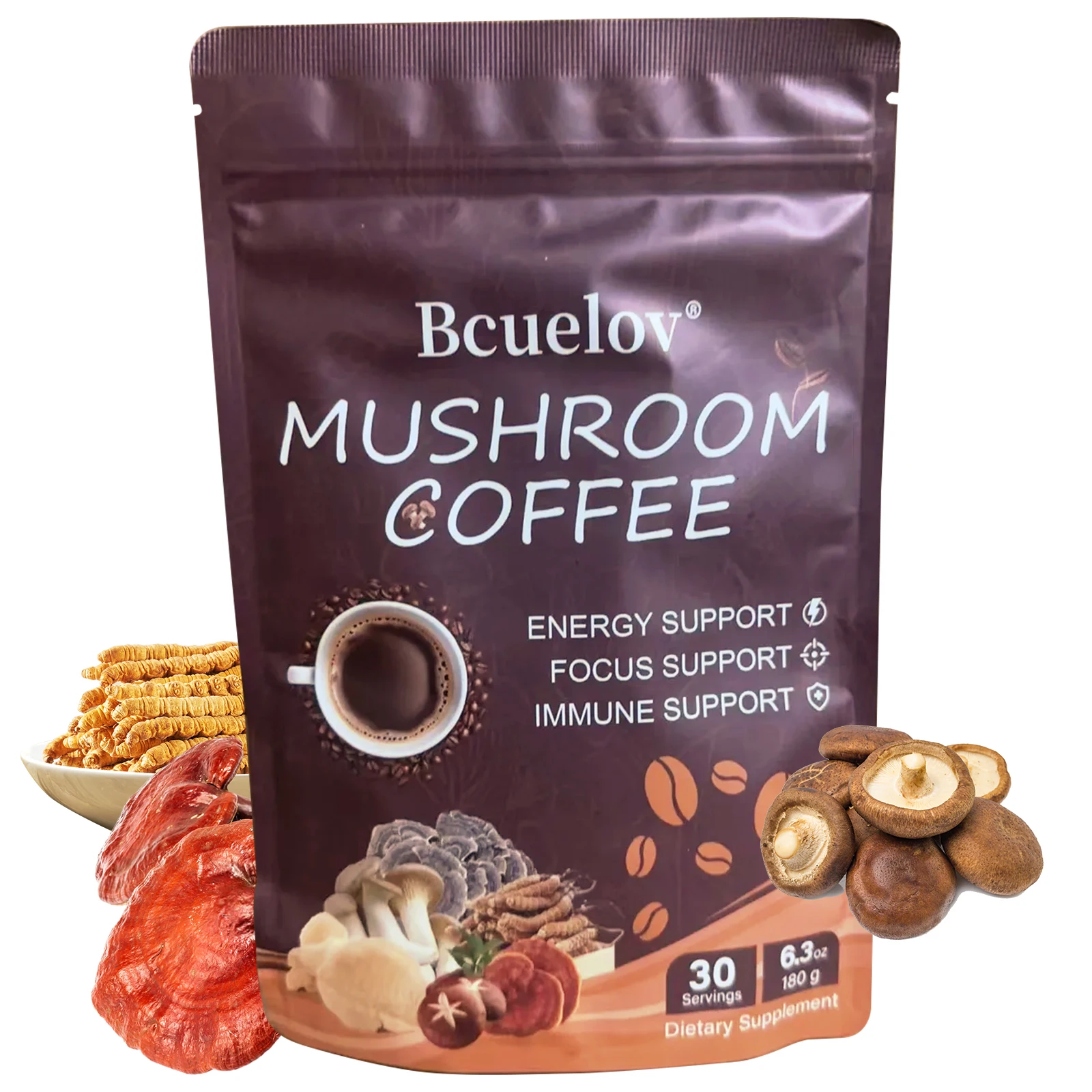 Organic Mushroom Coffee - 6 Types of Mushrooms (Hericium, Cordyceps, Reishi, Etc.) To Support Immunity, Focus & Energy Health