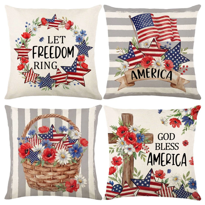 VIKAMA Vintage Stars Stripes Patriotic Pillowcase Bedroom Living Room Sofa Home Decor Polyester Cushion Cover with Zipper