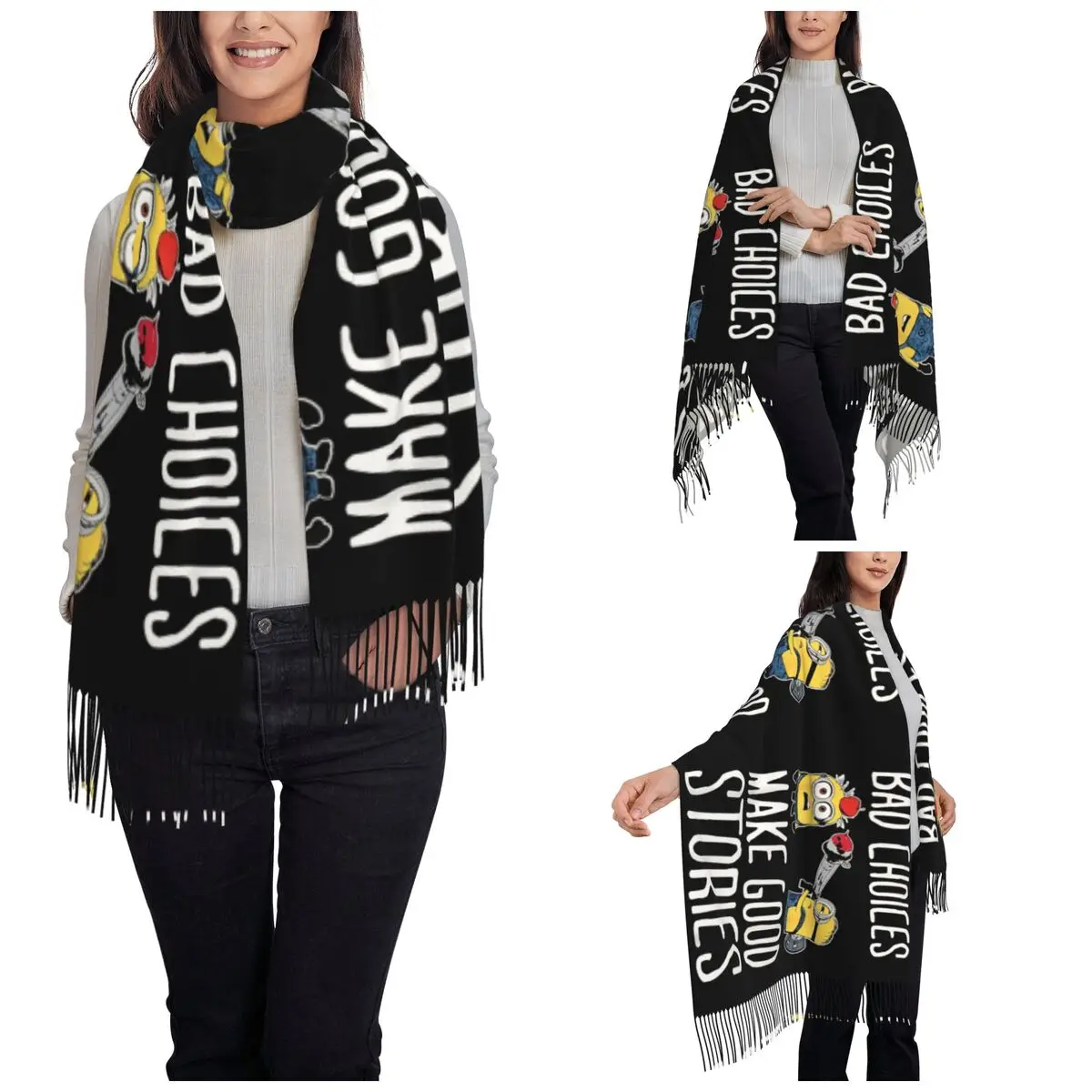 Women's Scarf with Tassel Despicable Me Minions Large Winter Fall Shawl and Wrap Humor Good Stories Daily Wear Pashmina Scarves