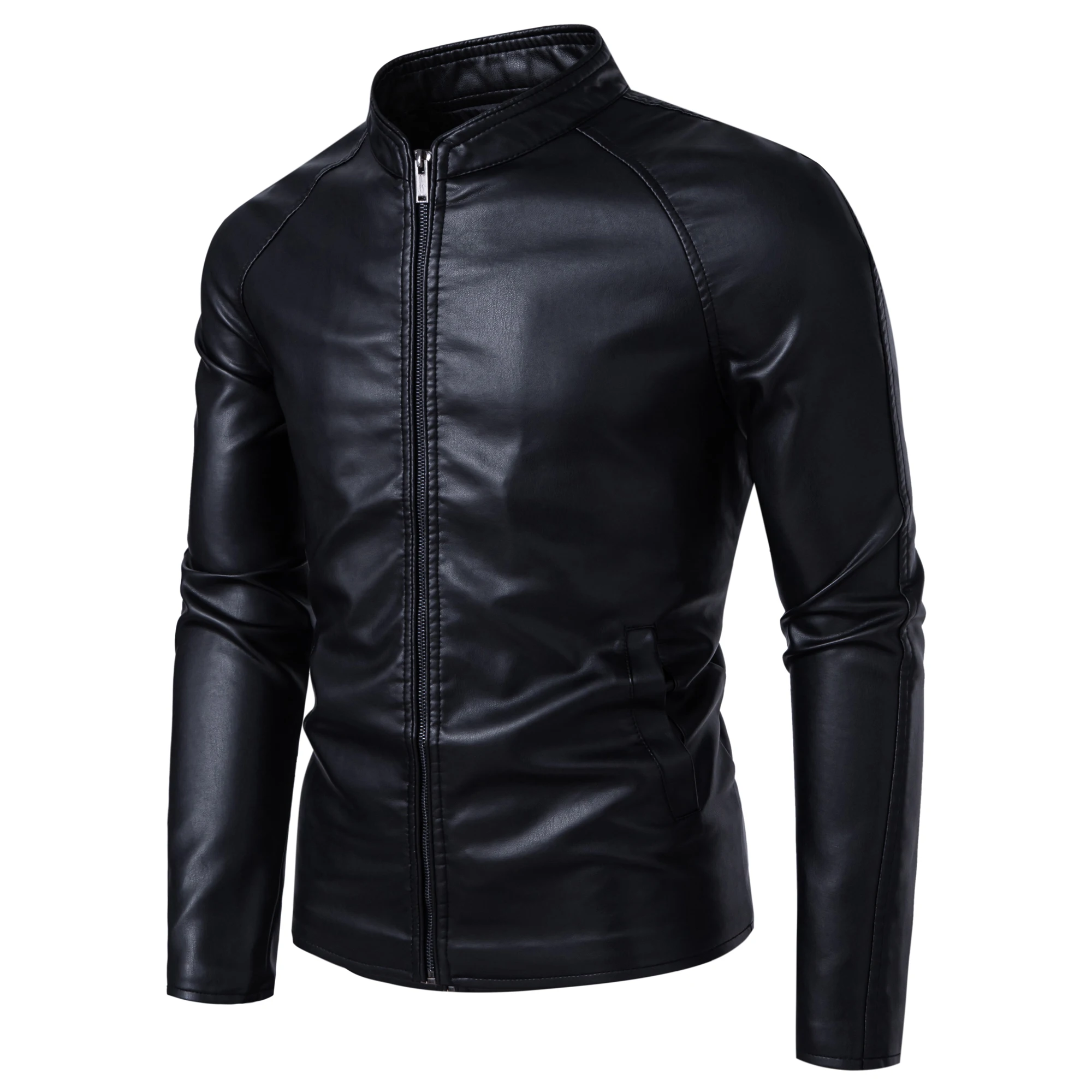 

Men Stand Up Collar Leather Jacket Men's Korean Version Slim Fit Trendy Brand Lapel Leather Jacket Handsome Motorcycle Jacket