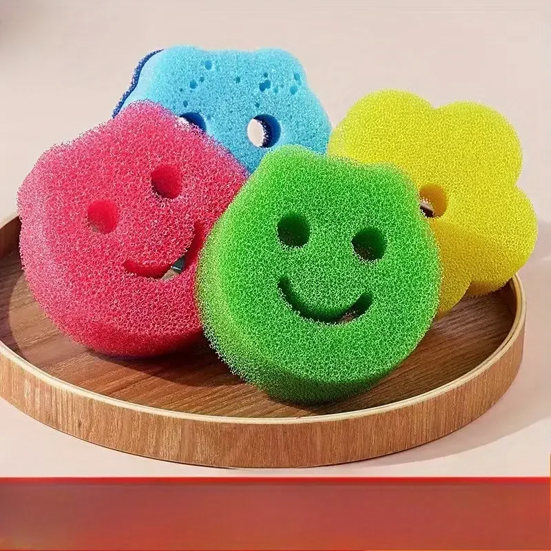 1-20pcs Smiling Face Dishwashing Sponge Cloth Strong Scouring Pad Kitchen Bathroom Strong Stain-removing Sponge Odor Resistant