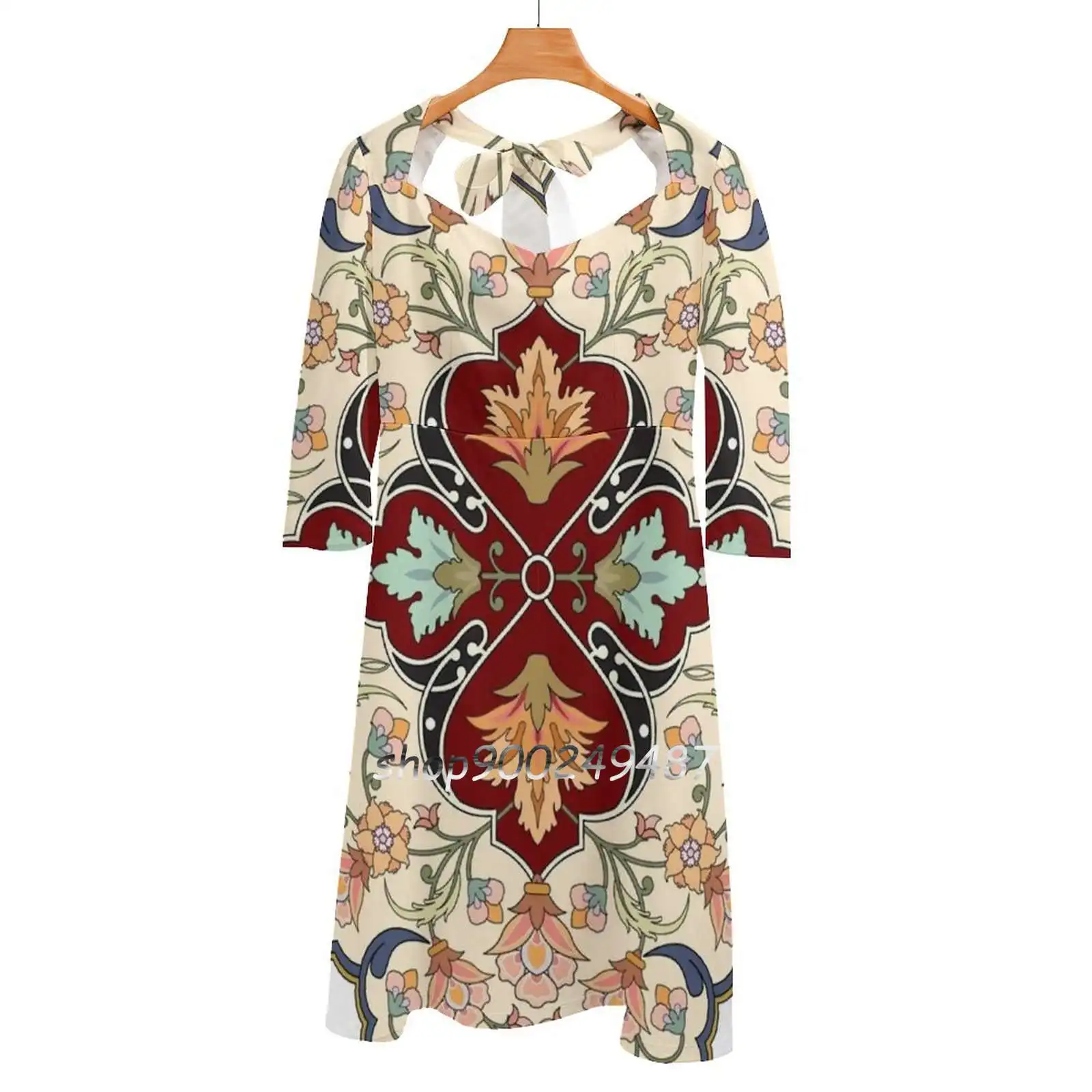 

Persian Rug Design 01 Square Neck Dress Cute Loose Print Dresses Elegant Beach Party Dress Persian Calligraphy Persian Painting