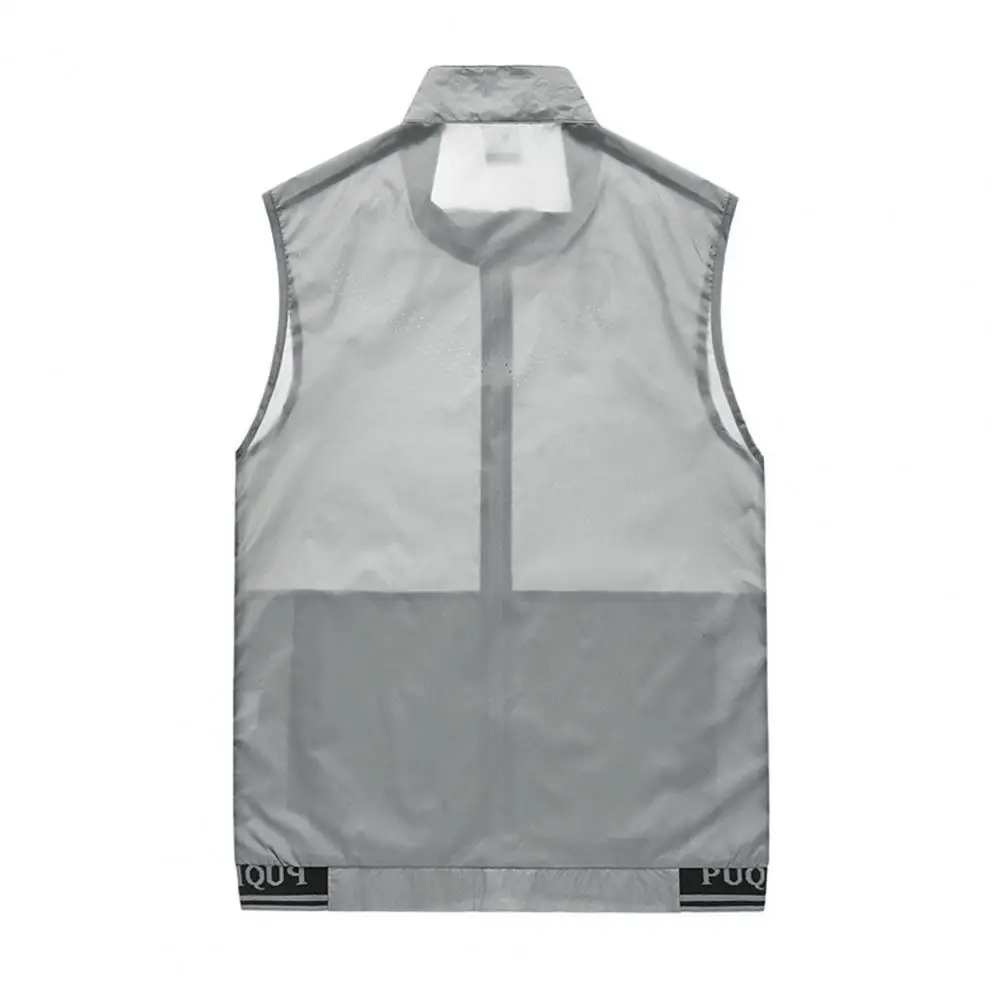 Chaleco de tela antipelusas para hombre, chaleco con bolsillos con cremallera, cuello levantado, malla sin mangas, abrigo para exteriores, Verano