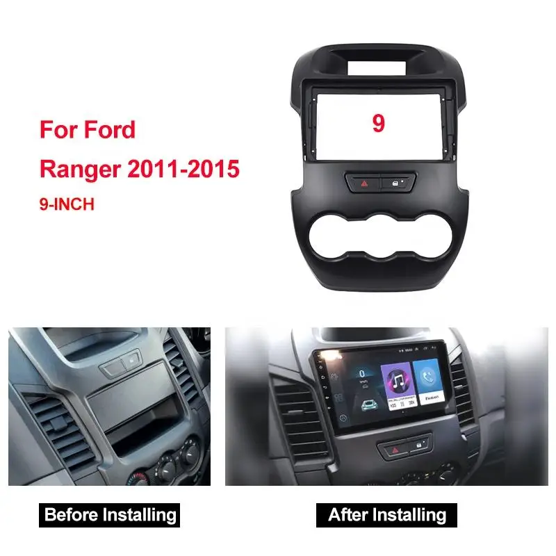 

Car Stereo Radio 9inch Fascia Frame Dash Kit Panel For Ford Ranger (2011-2015) With Manual A/C Button+Wiring Harness