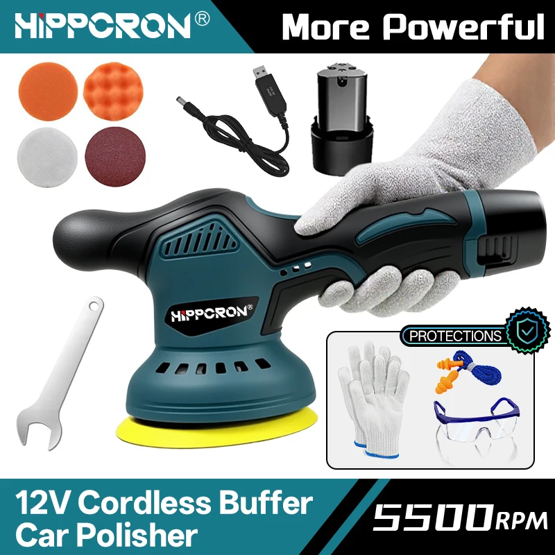 HIPPCRON Cordless Multi-functional Car Polishing Machine, Lightweight Sanding Tool with Battery for Metal Polishing Cleaning DIY