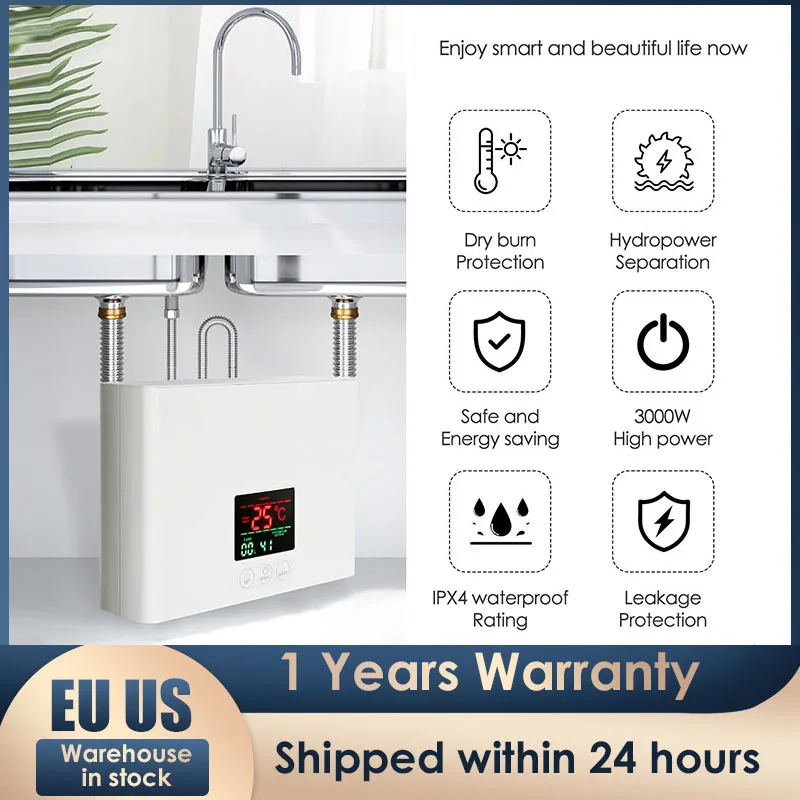 

Water Heater Electric Instant Water Heater Under Sink Water Heater With LCD Digital Bathroom Kitchen Instant Water Heater