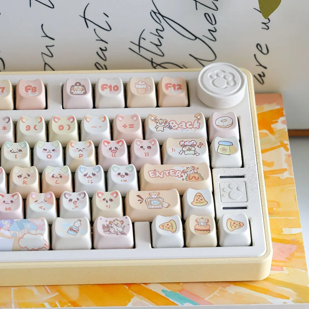 Lucu Hamster Dudu Keycap MAO profil 142 tombol Kawaii kucing bentuk telinga Keyboard mekanik topi Meow kepala PBT Keycap untuk anak perempuan hadiah