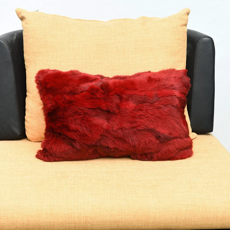 Custom Made Rabbit Fur Patchwork Cushion Cover, Home Decoration, Bed Pillow Cover, 50x75cm, Drop Shipping, CX-D-13