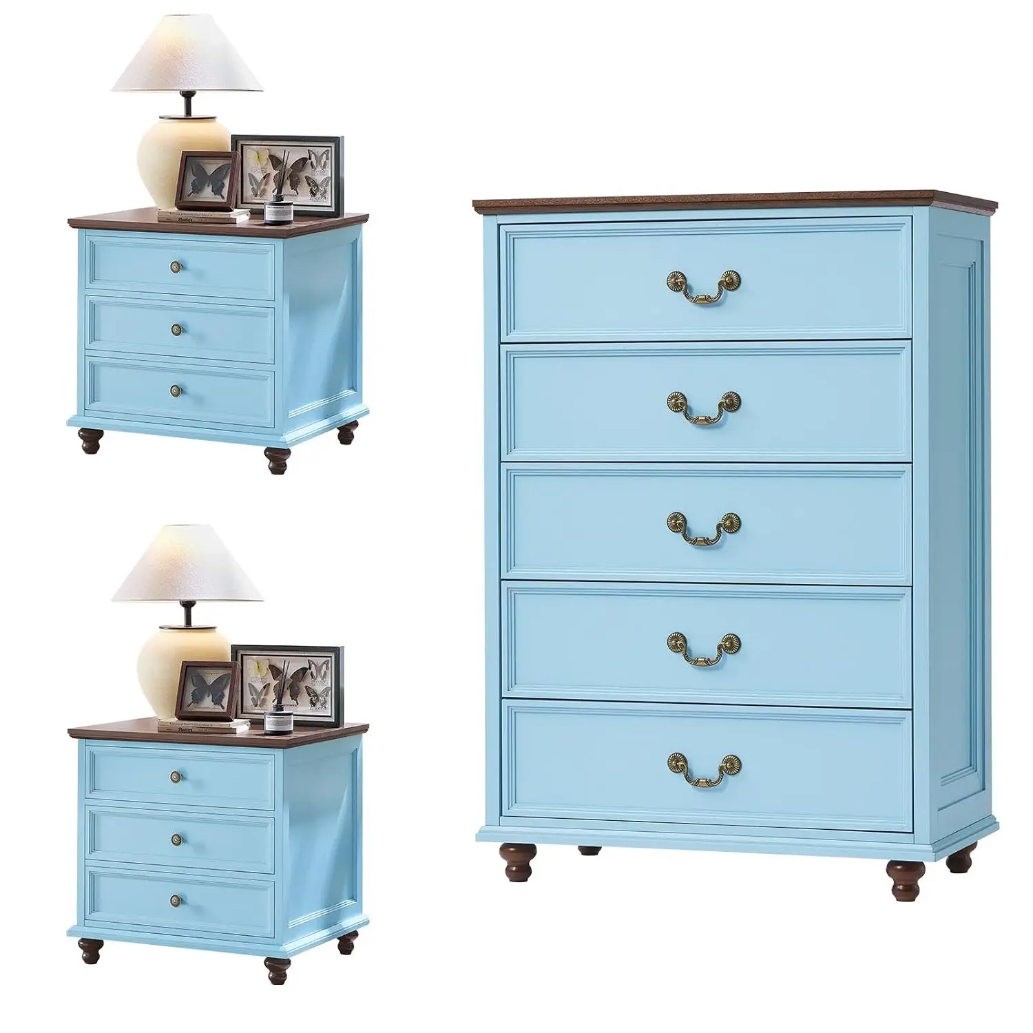 Farmhouse Dresser and Nightstand Set 1