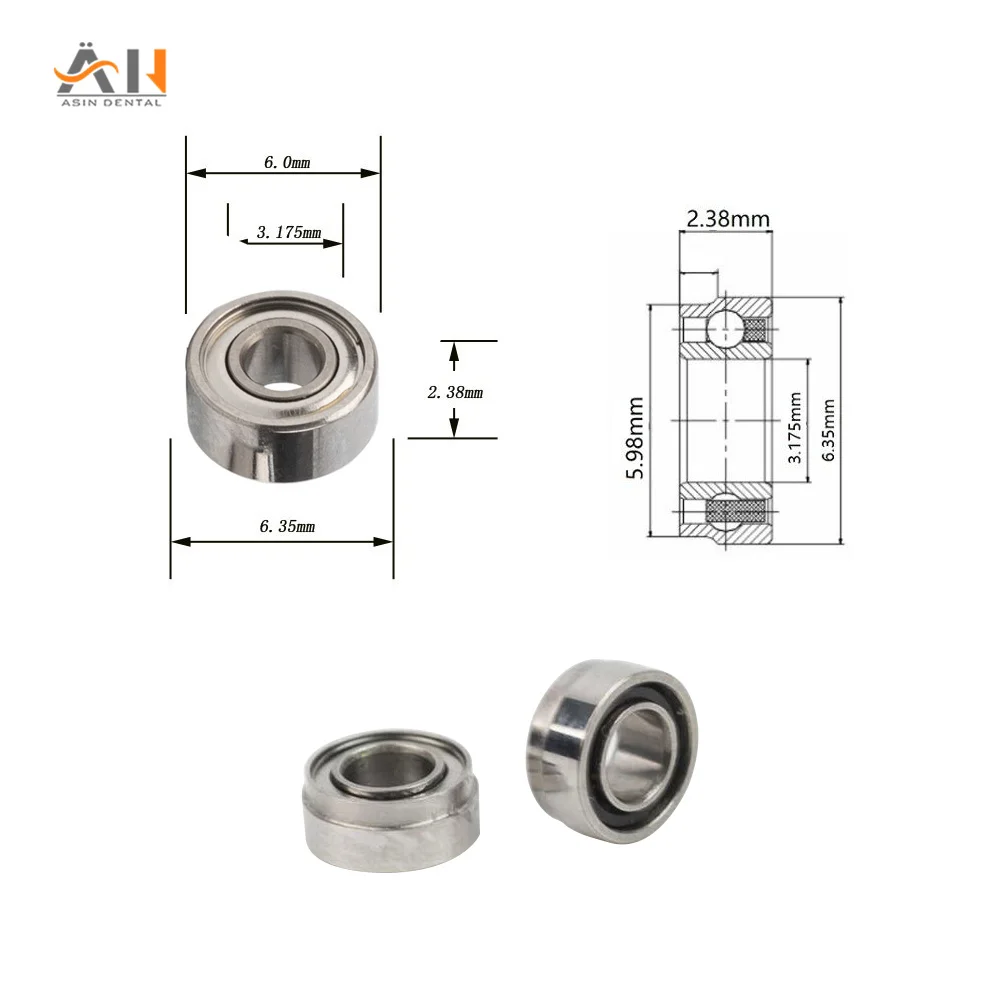 10 pcs High Precision Dental Handpiece Bearings fits for Dabi Atlante RS350 KV637 3.175mm*6.35mm*2.38mm