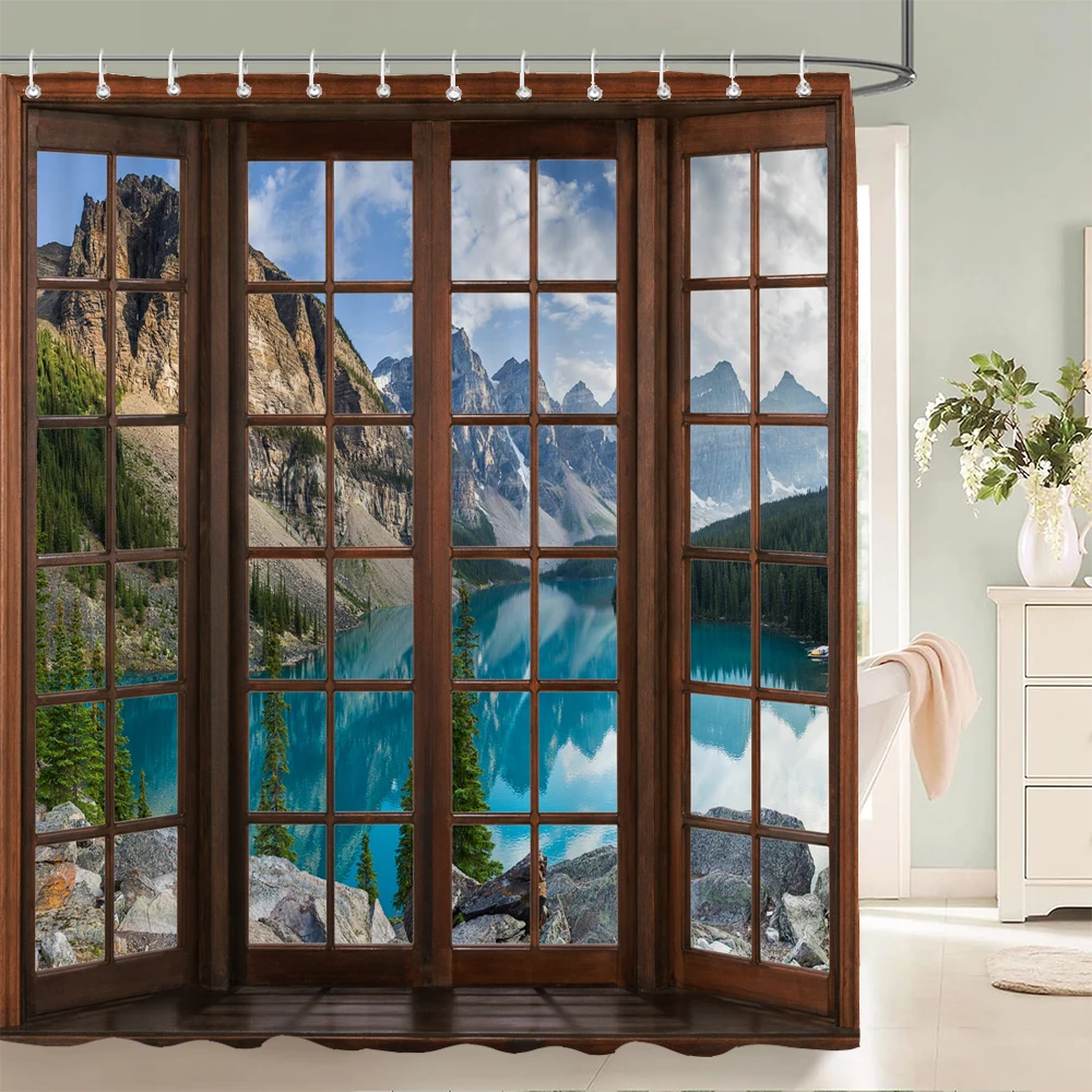 

All kinds of 3D scenery windows shower curtains home decoration curtains with hooks can be washed waterproof fabric 240X180cm
