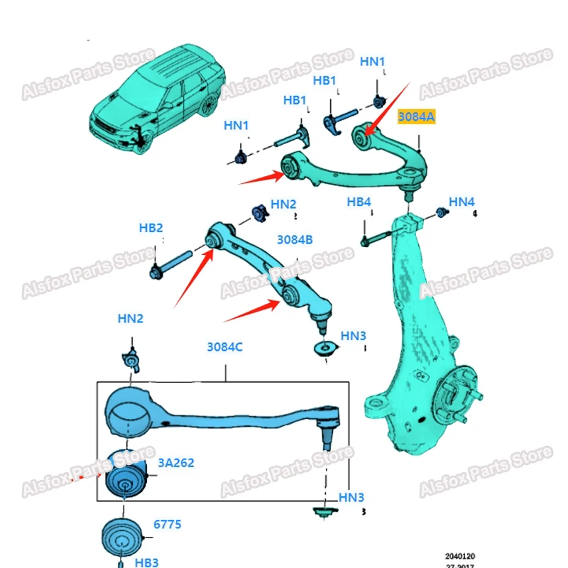 Front Axle Upper And Lower Suspension Track Control Arm Bushing Kits New For Range Rover Sport LR044841 LR084108