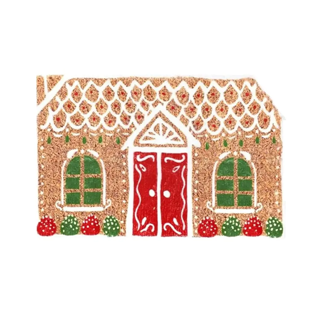 

Cartoon Christmas Carpet Non-Slip Palace Shaped Gingerbread House Kitchen Rug Xmas Bedroom Welcome Doormat Christmas Decoration