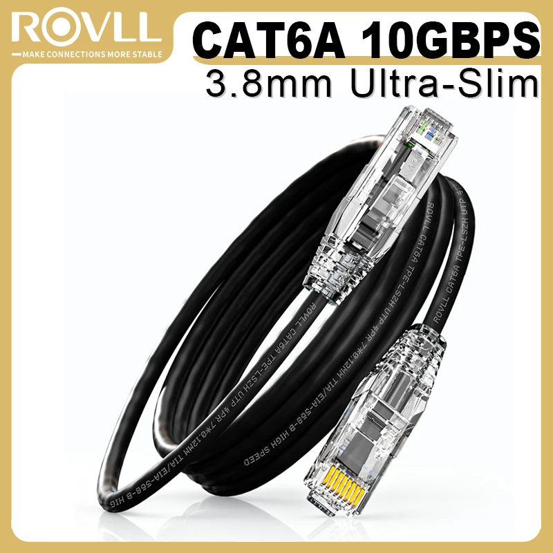 ROVLL CAT6A Ethernet Cable 10Gbps 500MHz 28AWG 3.8mm Ultra Slim UTP RJ45 LAN Network Cable for Router Switch Modem PC