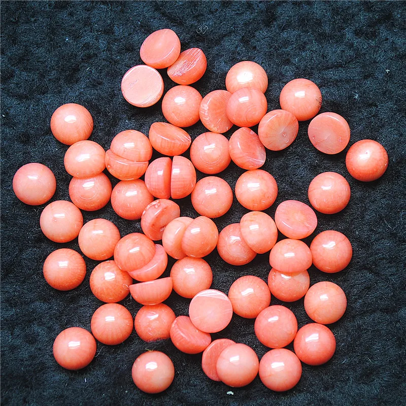 20PCS Natural Pink Coral Cabochons 7mm 8mm round Shape No Hole Caps DIY Genuine Accessories for Pendant Making