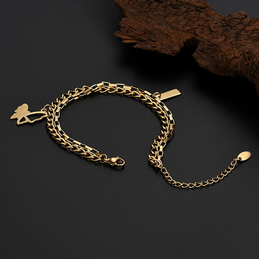 

Hot new 18K Gold S925 Sterling Silver Double Chain lovely butterfly Bracelets for Women Men streetwear Jewelry Wedding 18+5cm