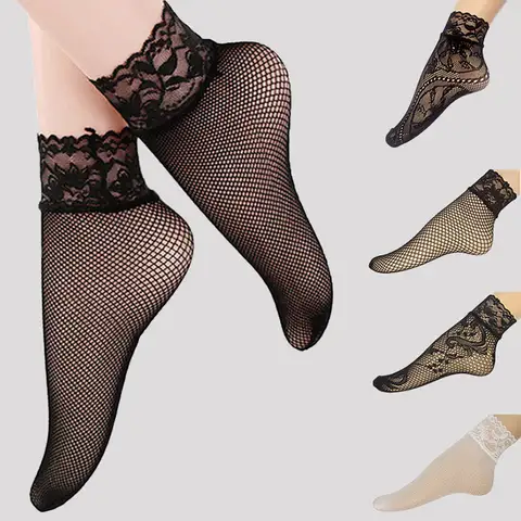 White Breathable Fishnet Thin Solid Sexy Mesh Women Ladies for Girls Cute Heels Funny Sox Ankle Pearl Mesh Cute Lace Socks