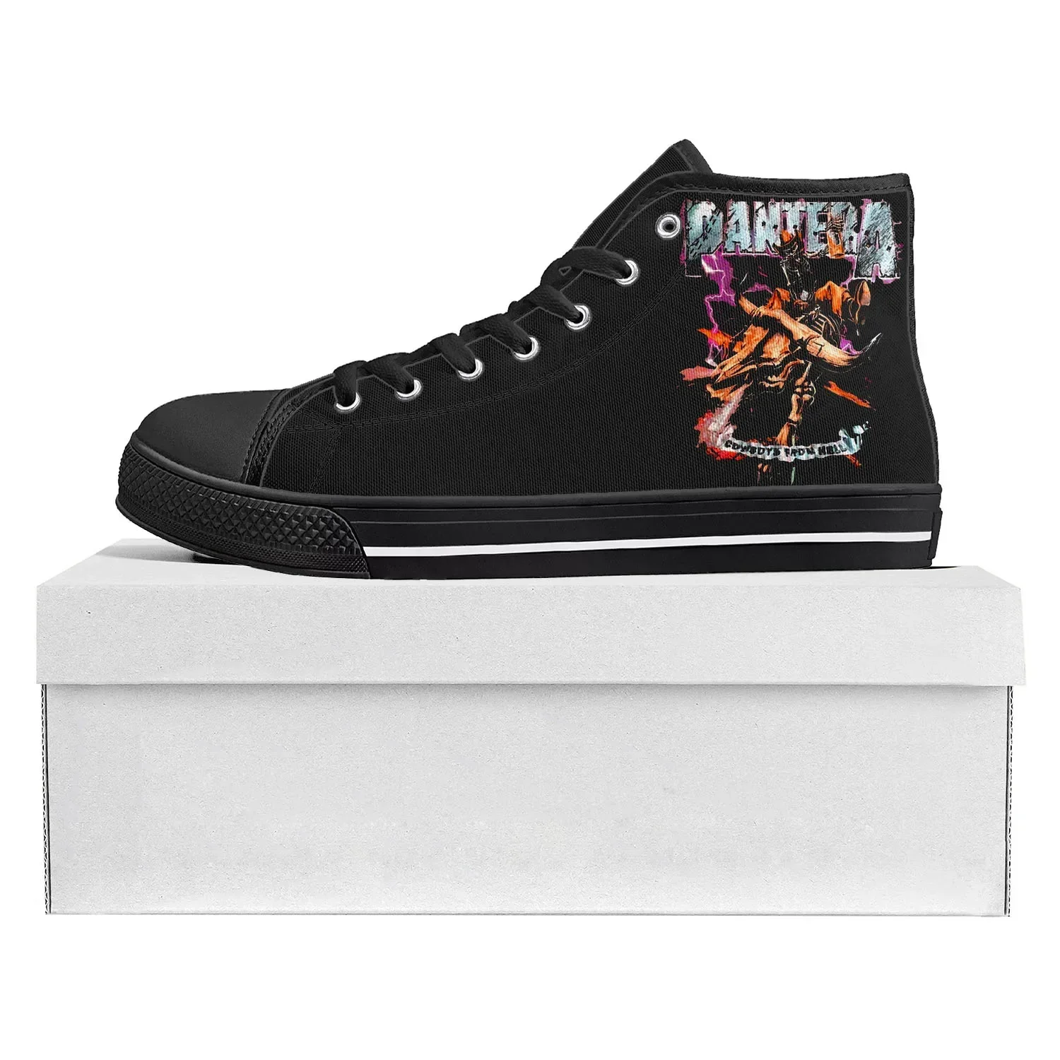 Pantera Metal Band Pop Zapatillas altas de alta calidad para hombre, mujer, adolescente, zapatillas de lona, ​​zapatos informales para parejas, zapatos personalizados, color negro