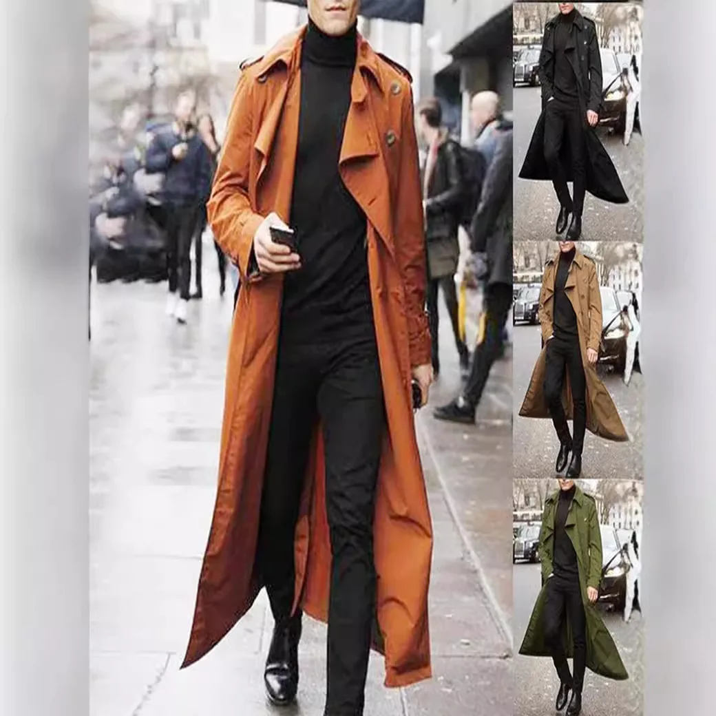 

Men's Long Coat 2025 Cross-Border Faionable Slim Fit Windbreaker Outerwear Long Jaet Four Seasons Universal Chinese Origin