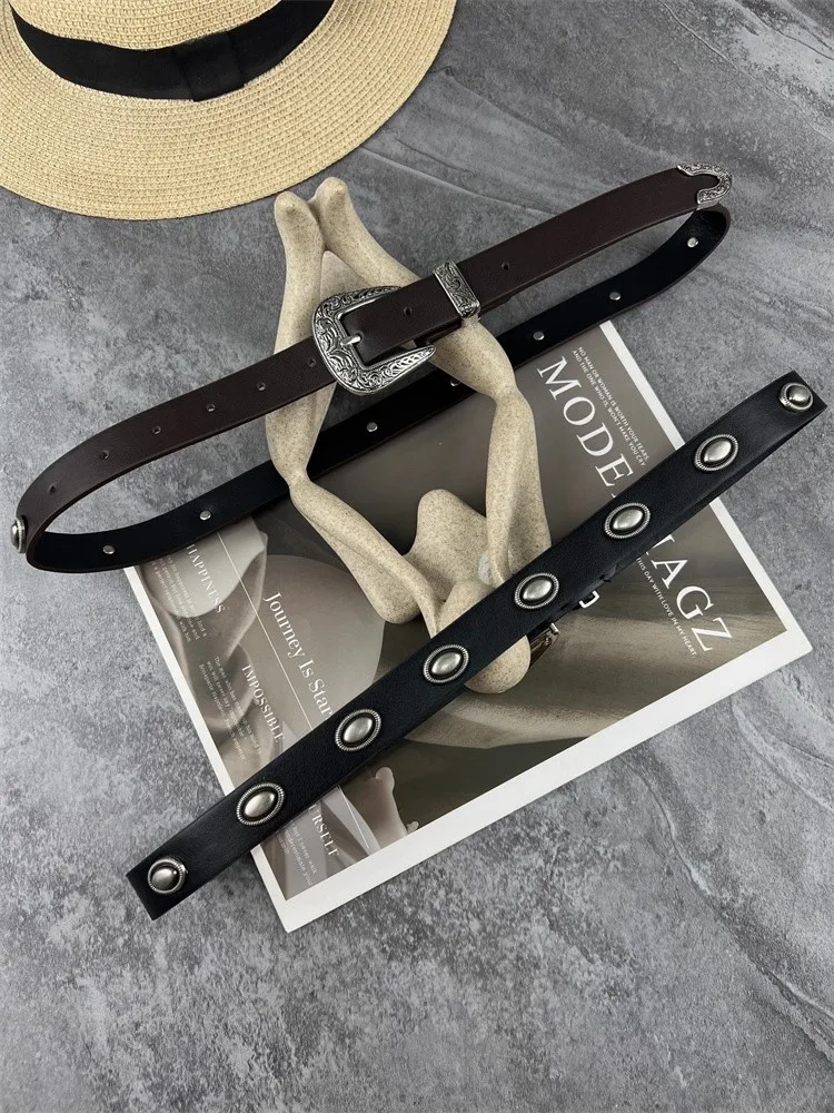 여성용 빈티지 PU 가죽 리벳 코르셋 여성용 허리띠 코트 허리띠 드레스 장식 좁은 벨트 J1699