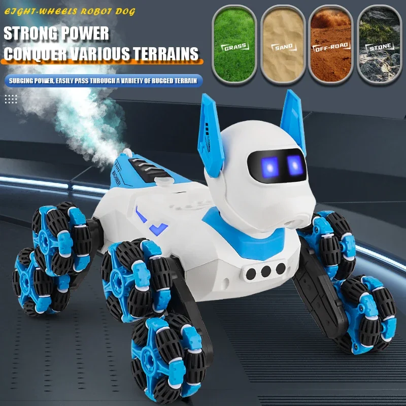 2.4 グラムリモコンロボット犬 8 輪ライトサウンドスプレーデュアルコントロール子供多機能教育 Rc おもちゃギフト