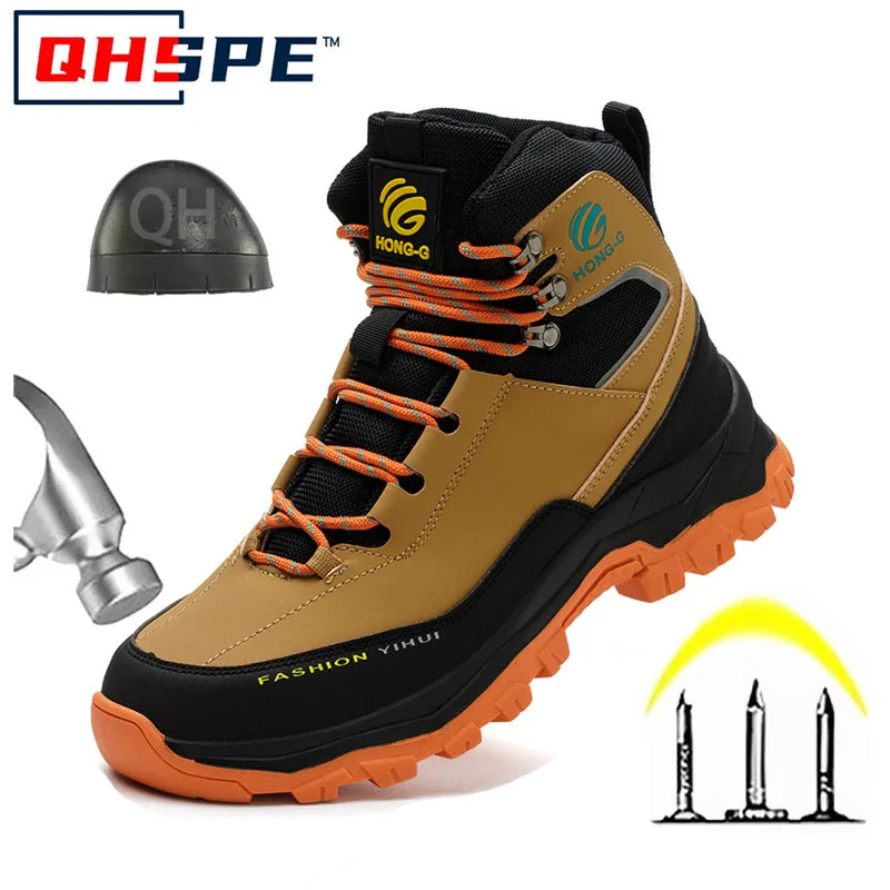 Rotary Buckle Men Work Boots Safety Steel Toe Safety Shoes Indestructible Shoes Anti-smash Puncture-Proof Work Shoes 38-47