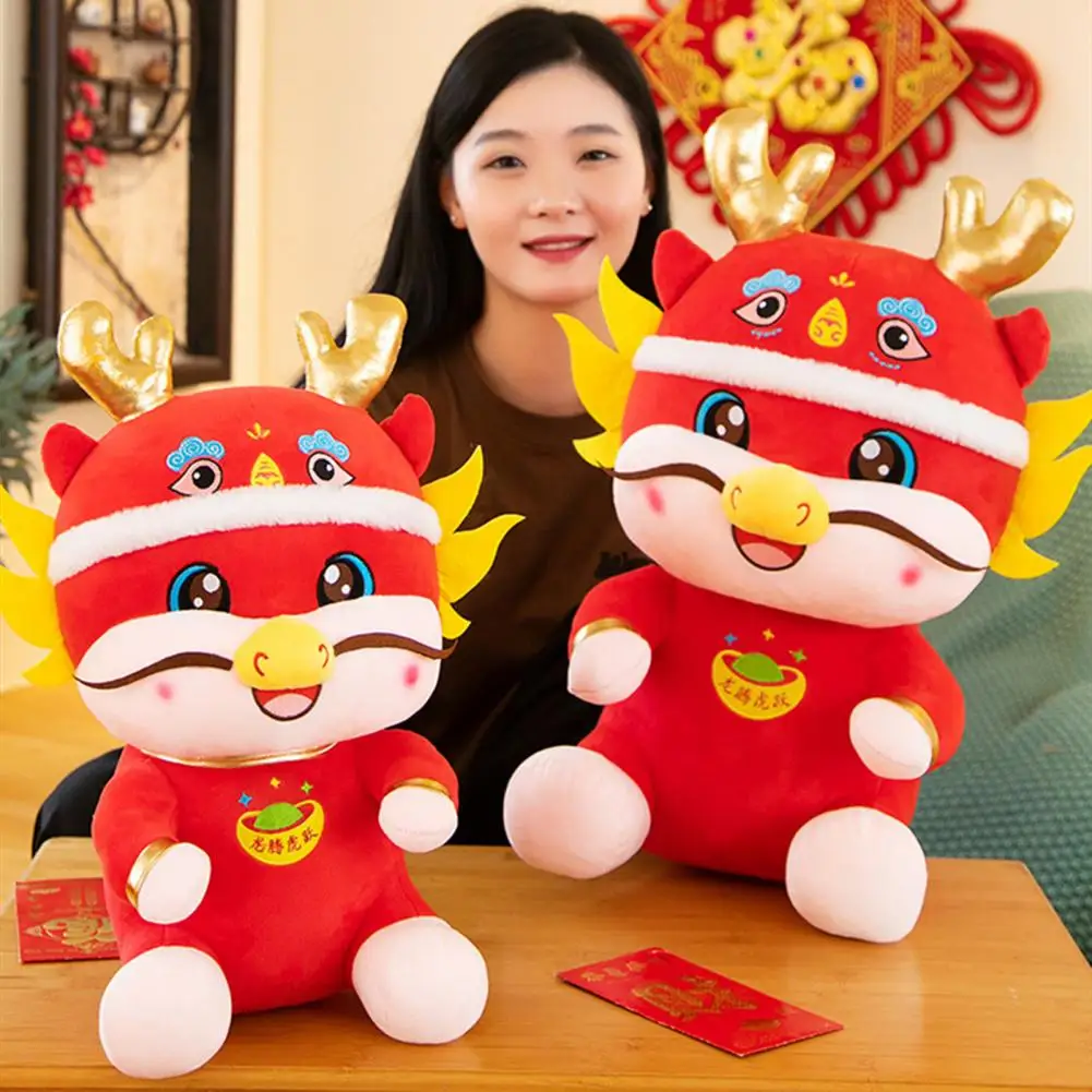 Comfortable Touch Dragon Plush Doll 2024 Chinese Zodiac Dragon Plush Doll Festive Mascot for New Year Party Stuffed Ornament