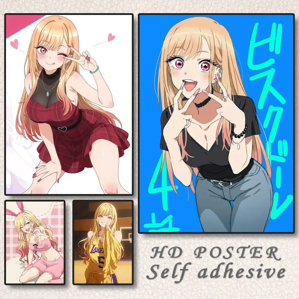 Anime My Dress-Up Darling K-Kitagawa Marin Poster No Drilling Required Leaves No Marks Self-adhesive Stickers Can Be Applied