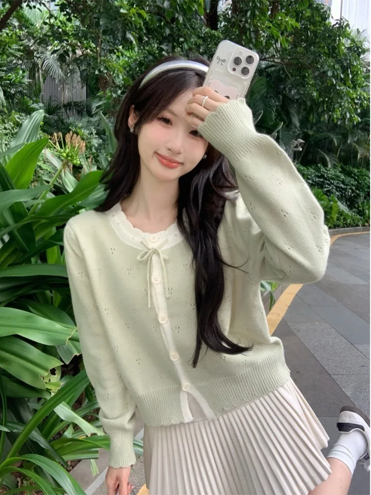 Fashionable Soft Knitted Cardigan Sweater Women's Sweet Style Base Layer Top Autumn Winter New Arrival Single Button Closure ...