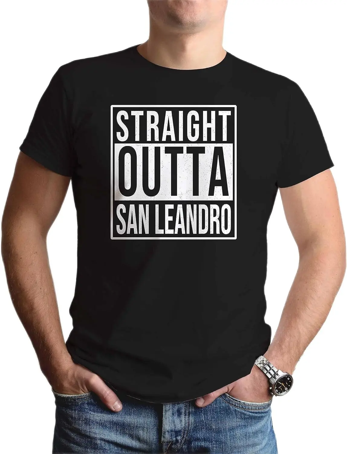 Straight Outta San Leandro USA T-Shirt Souvenir Gift for City Lover. Unisex.