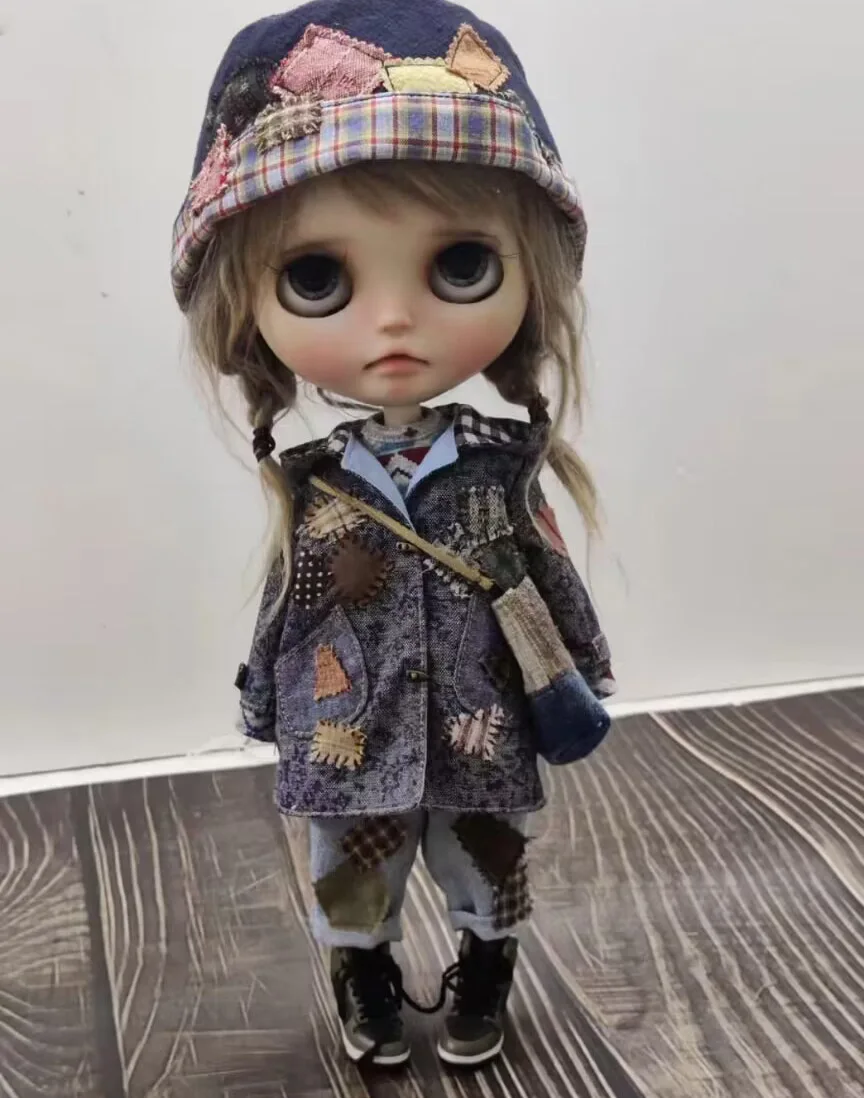 2024 Wandering Style vintage 5pcs Blythe  Hat, coat, top, pants, bag 1/6 30cm(Fit for azone,Pullip,Ob22/24/26, Licca)