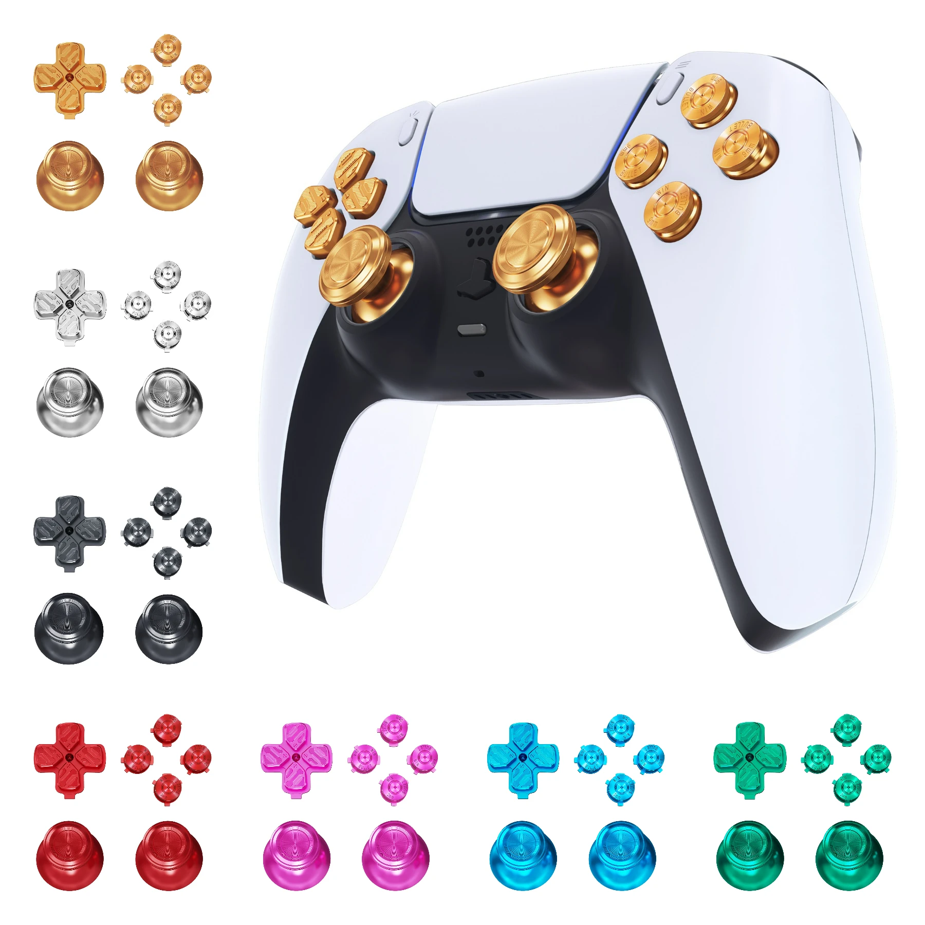 eXtremeRate Metalowe kciuki Dpad ABXY Przyciski Aluminiowe analogowe kciuki i przyciski akcji oraz klawisze kierunku do kontrolera ps5