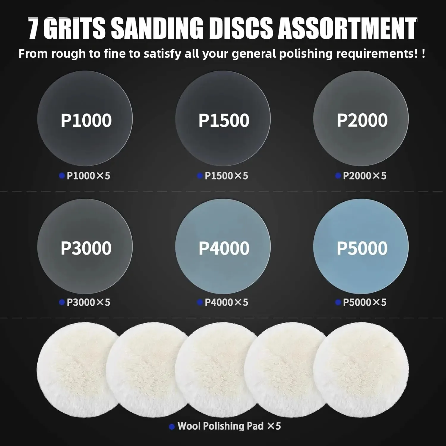 38枚入り 5インチ (125mm) ウェット＆ドライ サンディングペーパー 1000-5000グリット ウールパッド付き バッキングパッド ドリルポリッシャー サンディングアタッチメント用