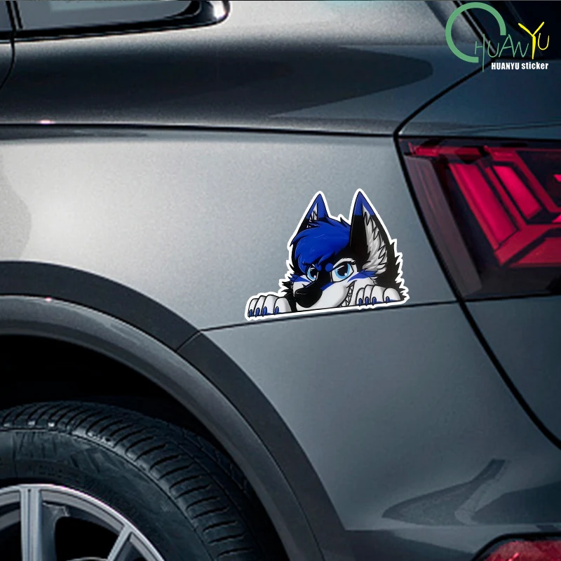 Peering at Wolf Head Creative Stickers Vinyl PVC Reflective Fun Car Stickers Car Windows Motorcycle Bumper Stickers