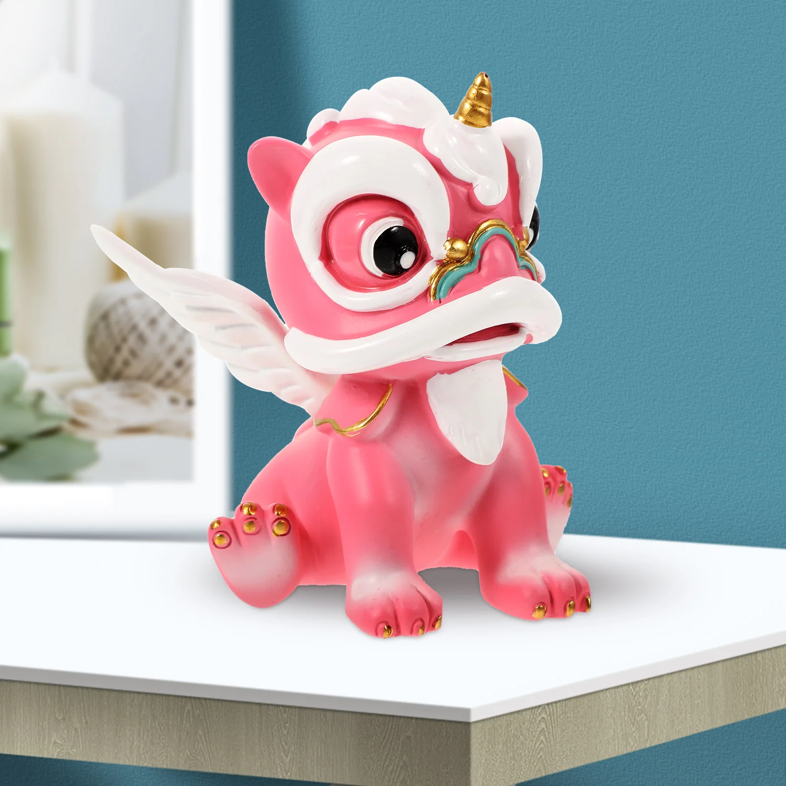 

Resin Lion Statue Decor Mini Model Adornment Desk Office Room Non Fading Chinese Style Tabletop Decoration