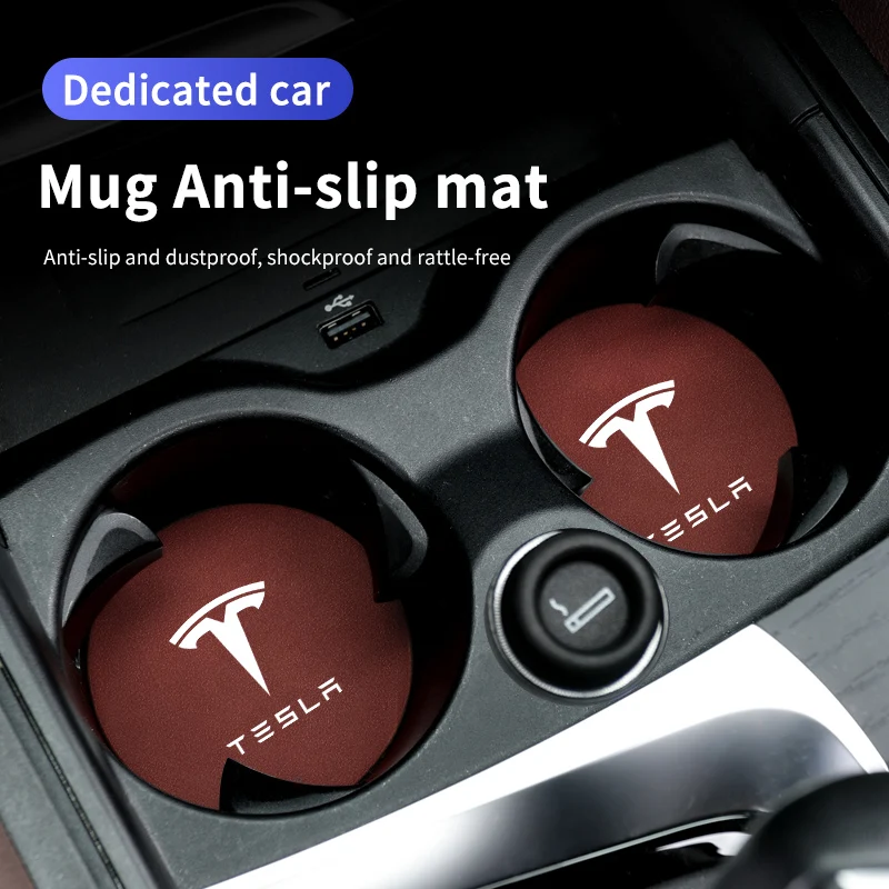 2pcs Car Cup Mat Non-Slip Heat Resistance Waterproof Bottle Pad For Tesla Model Y 3 S X Roadster Bonina