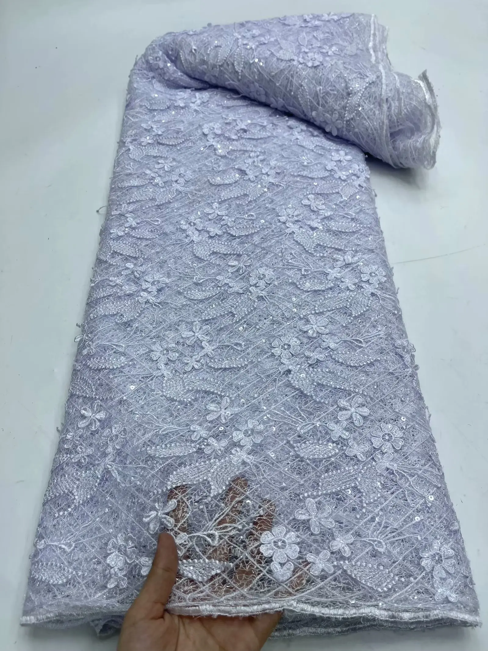 

African Sequins Lace Fabric 5 yards High Quality Embroidered Nigerian Lace Fabric French Tulle Lace Fabric For Wedding Party JY