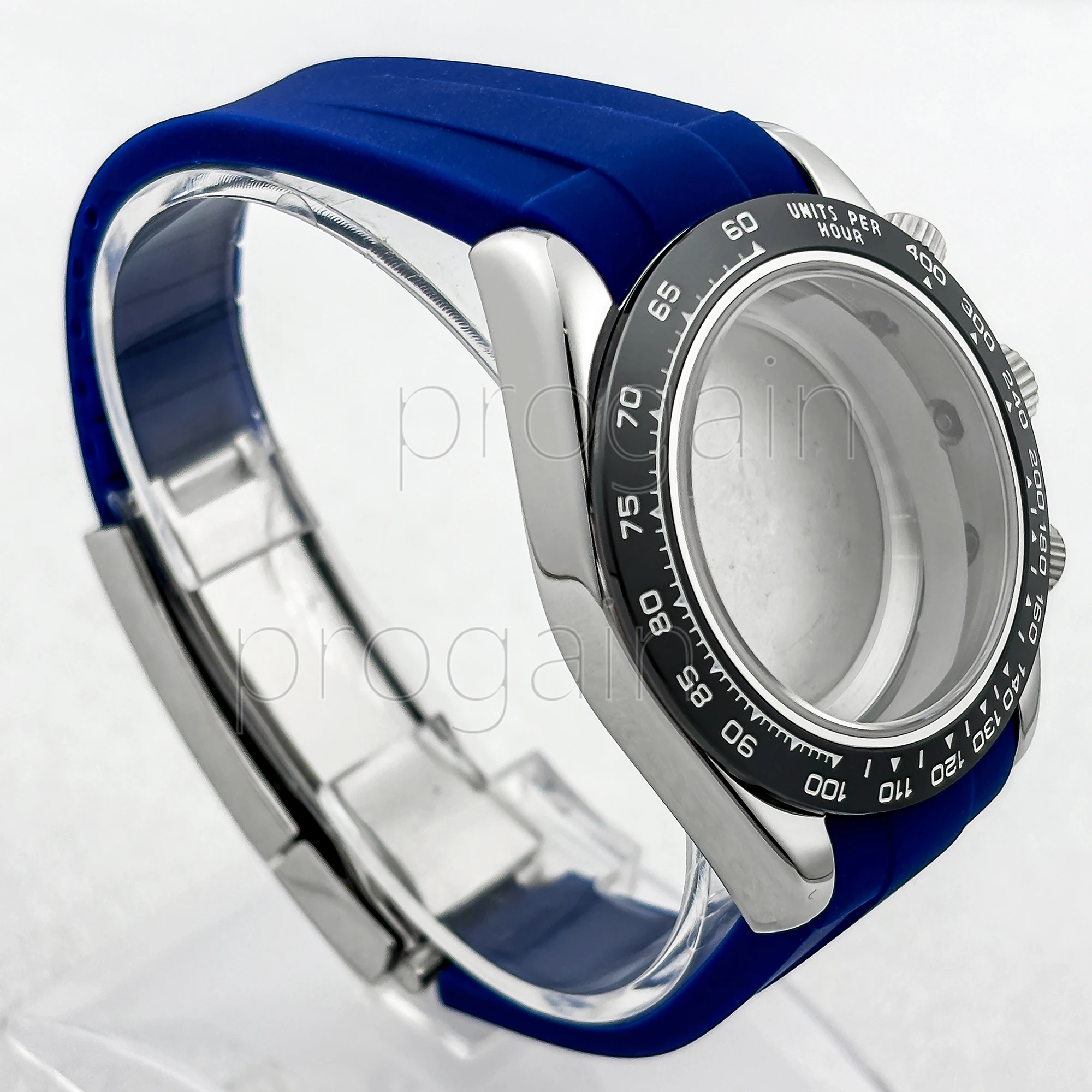 VK63 Case Rubber Strap Men's 39mm Watch Case Chronograph Quartz Watch Suitable for VK63 Movement Stainless Steel Watch Case