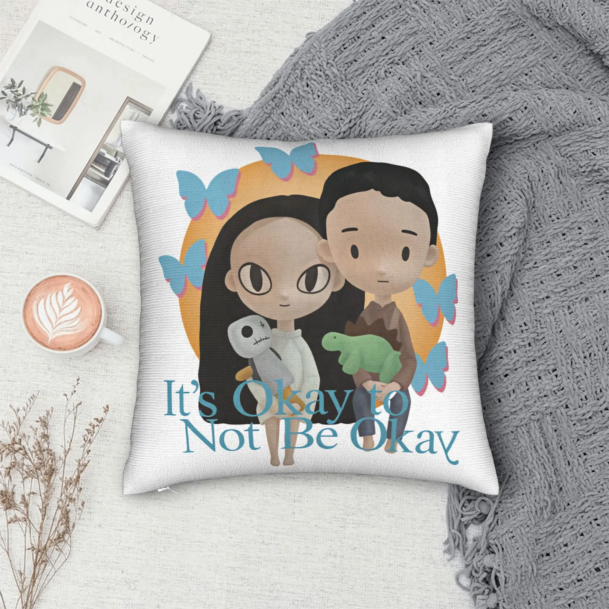 It’s Okay to Not be Okay Cartoon Pillow Case  Comfy Pillow Cover For Living Room Bed Chair Retro Trendy Cushion Cover