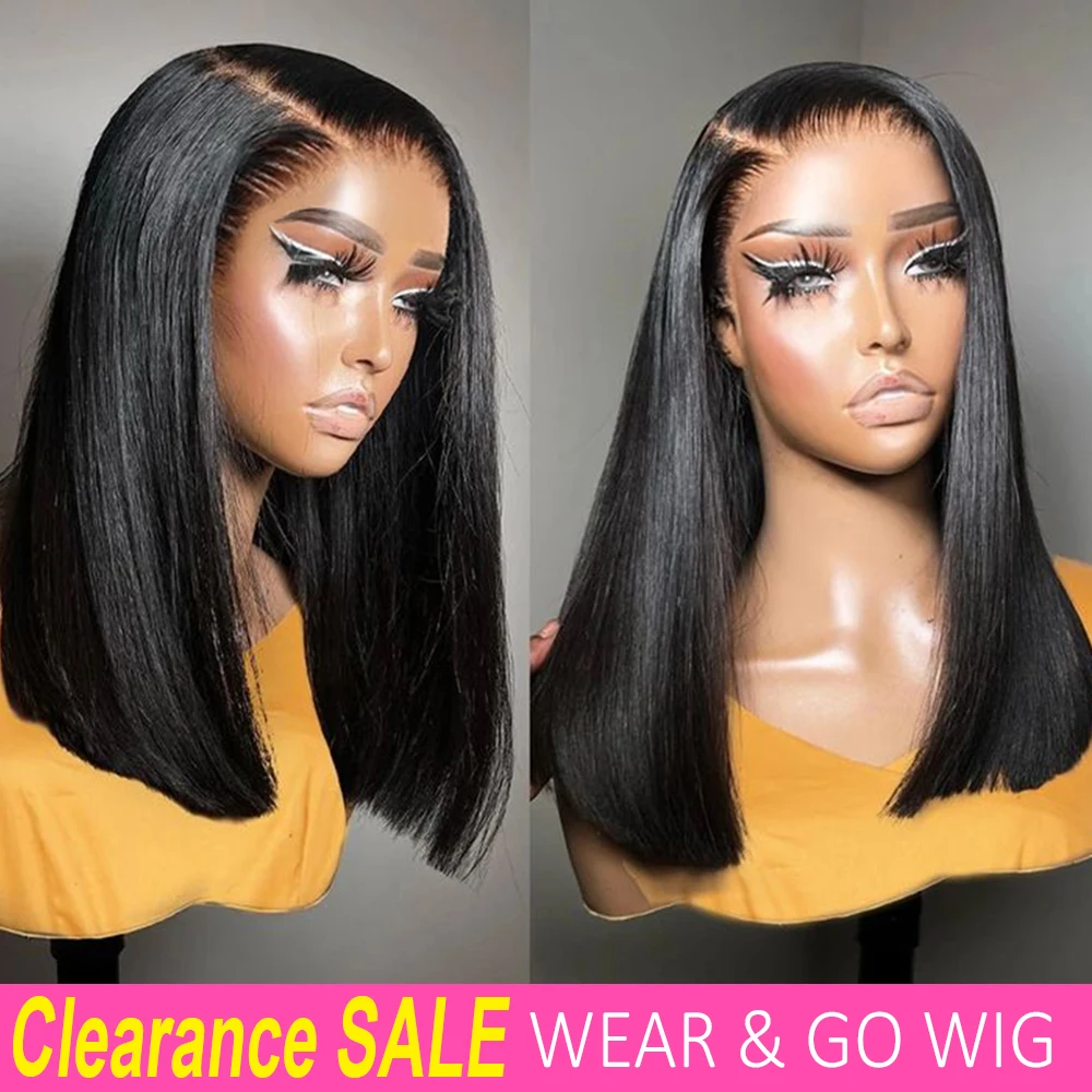 

Glueless Wigs Bob Wear Go Straight Lace Front Human Hair Wigs For Women Brazilian Straight Short Bob Black Lace Frontal Real Wig