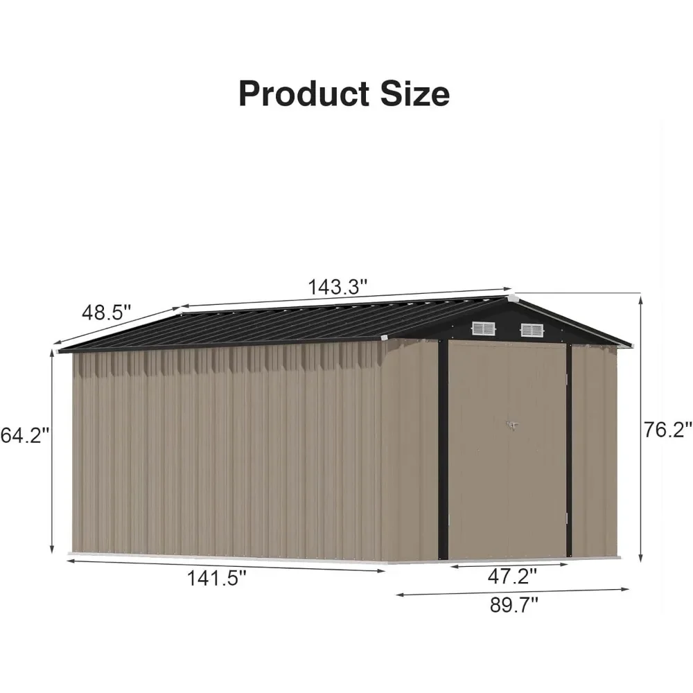 12 x 8 FT Outdoor Storage Shed, Steel Shed Storage House with Design of Lockable Doors, Utility and Tool Storage for Garden