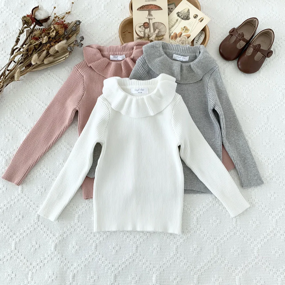 

Toddler Baby Girls Sweater Pullover Princess Ruffles Long Sleeve Tops Kids Clothing Autumn Spring Infant Toddler Girl Sweaters