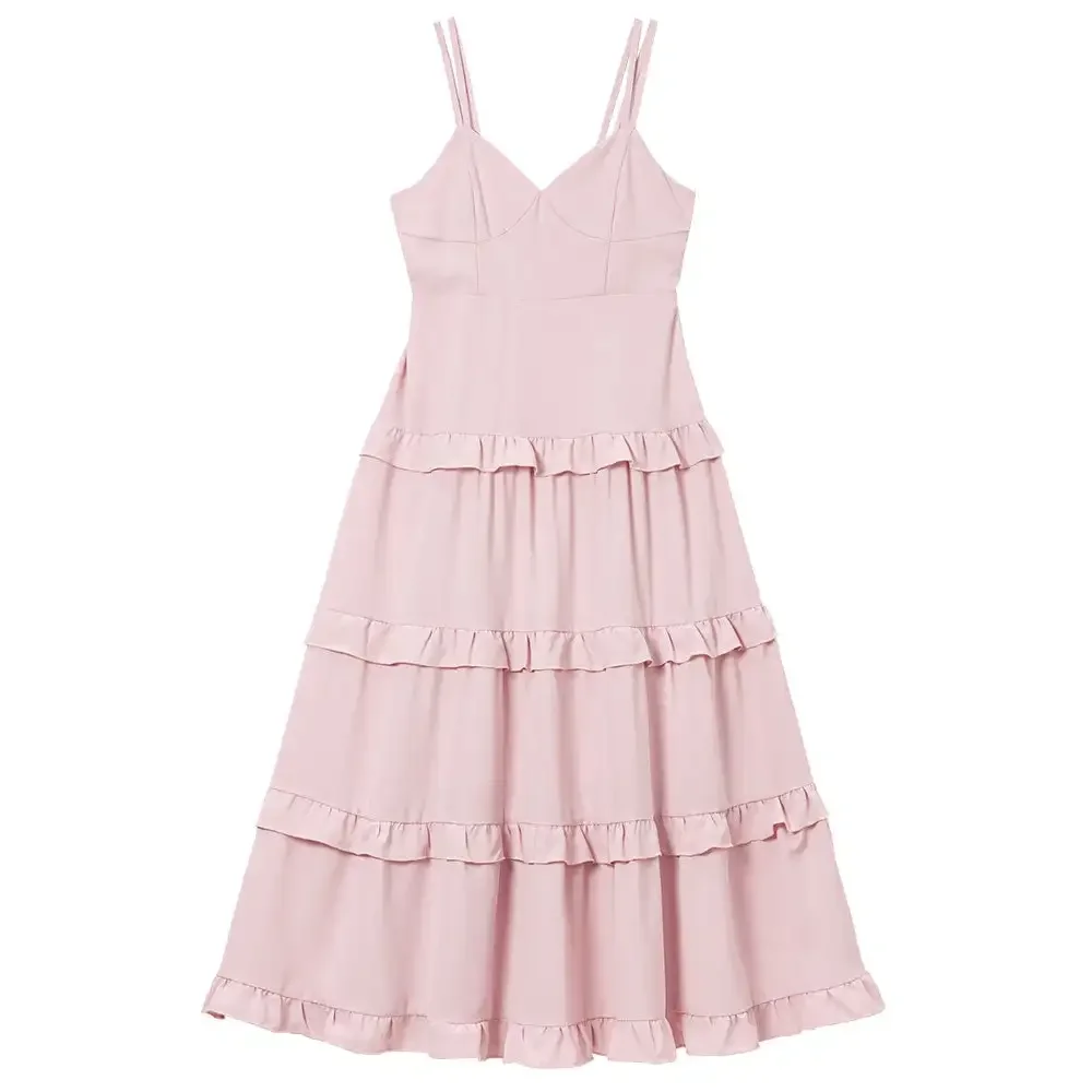 

Spring Summer New Japanese Sweet Suspender Strap Elastic Waist Cake Skirt Lady Long Dress Versatile Casual Dresses for Women