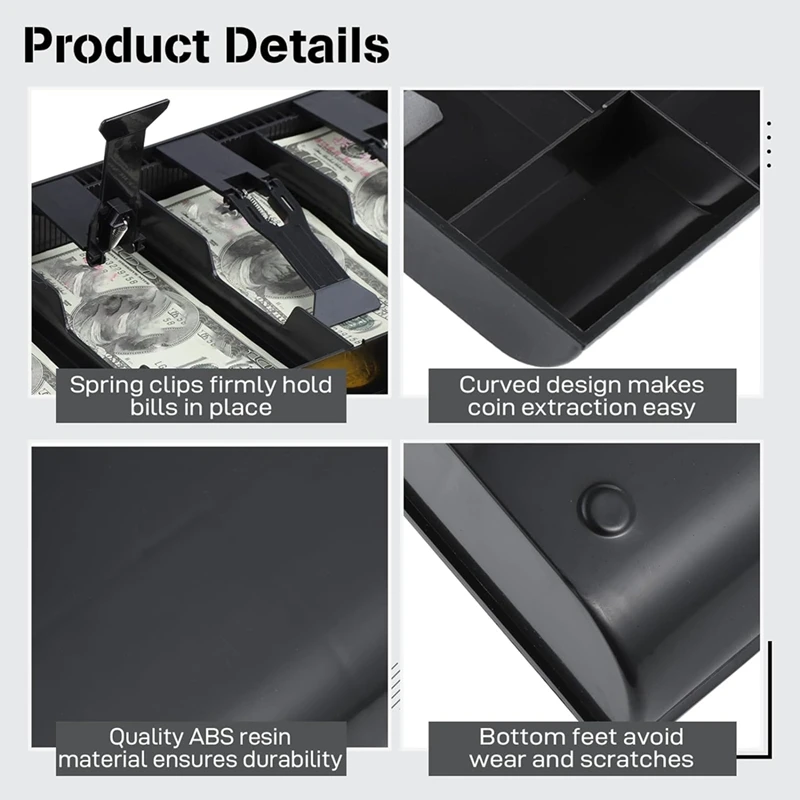 1 Piece Cash Tray Cash Register Drawer Insert Tray, Black Durable 5 Bill & 4 Coin Compartments